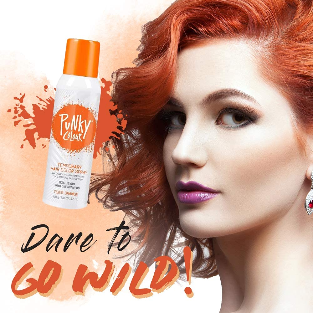 Punky before-and-after streak showing vivid orange accent and visible transformation
