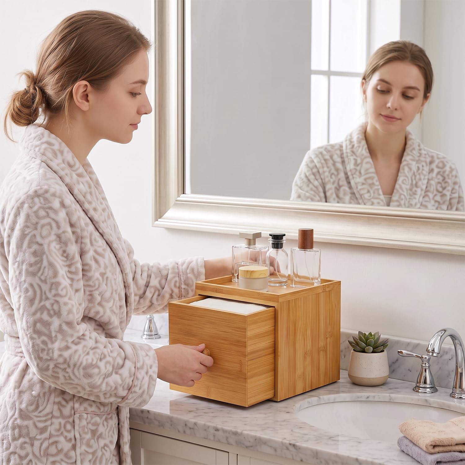 PUPOMIO on bathroom vanity for neat stylish storage benefit