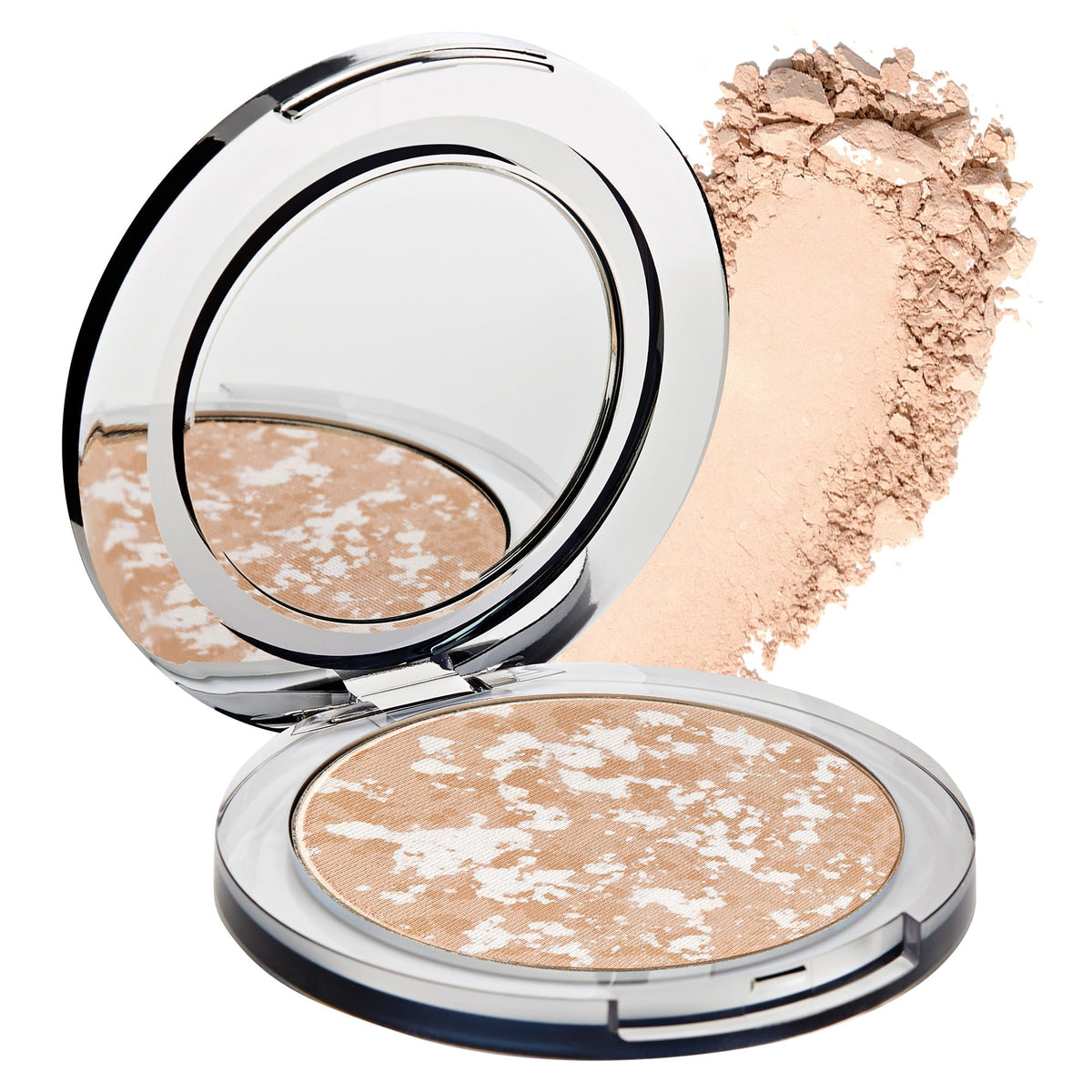 PÜR MINERALS compact front view showing sleek packaging and travel-friendly benefit