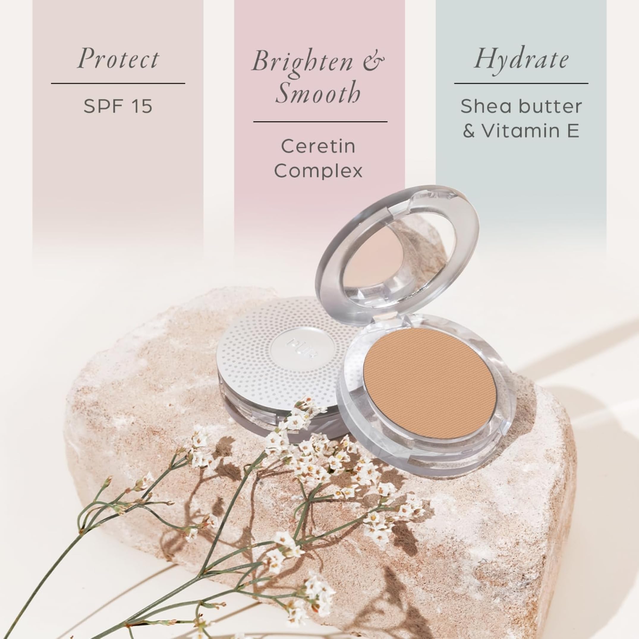 PÜR MINERALS compact with mirror and applicator for quick on-the-go touch-ups