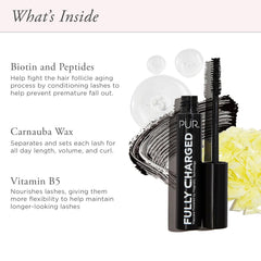 PÜR MINERALS before and after lashes showing lifted, thicker look