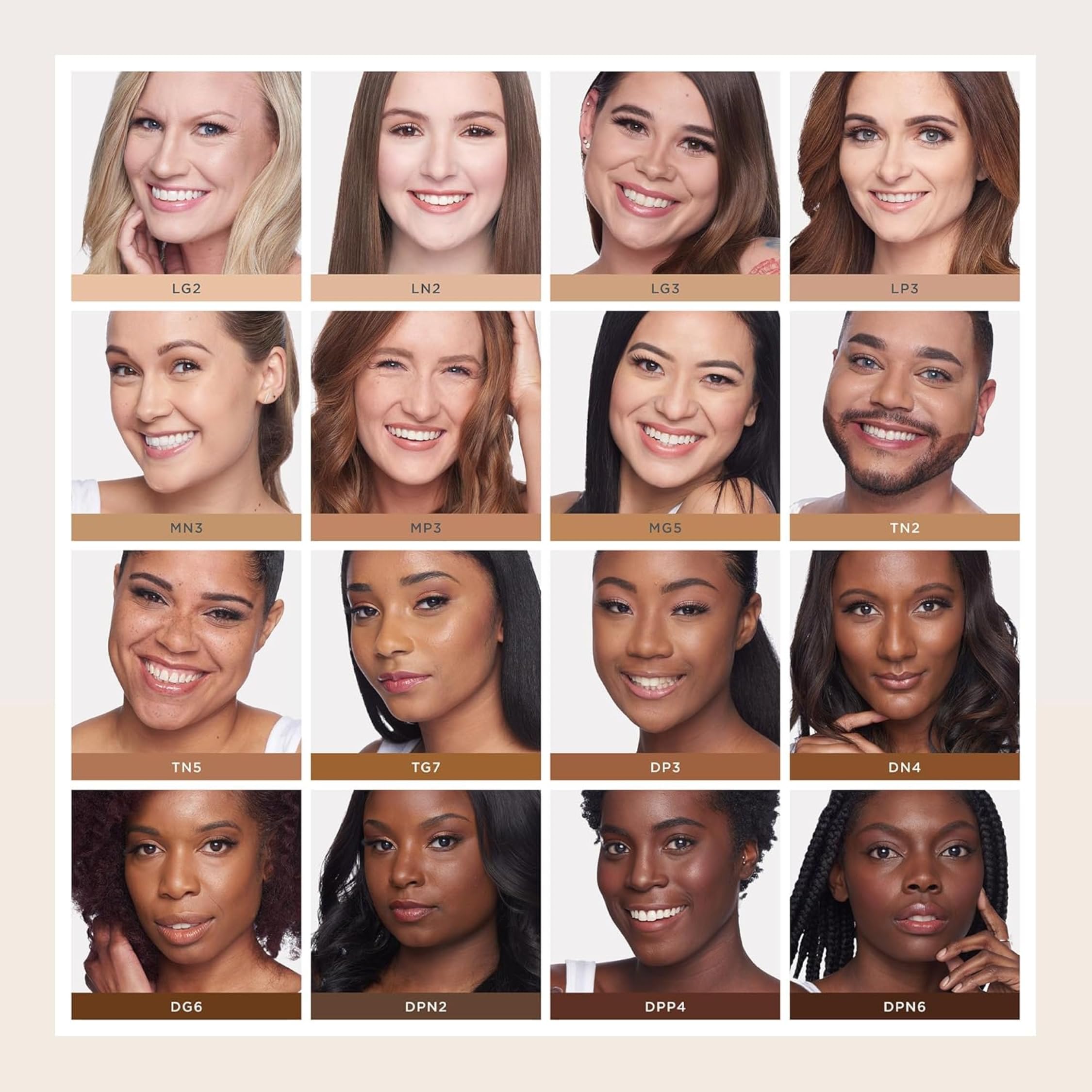 Flat-lay of PÜR MINERALS shade range showing inclusive options and easy matching