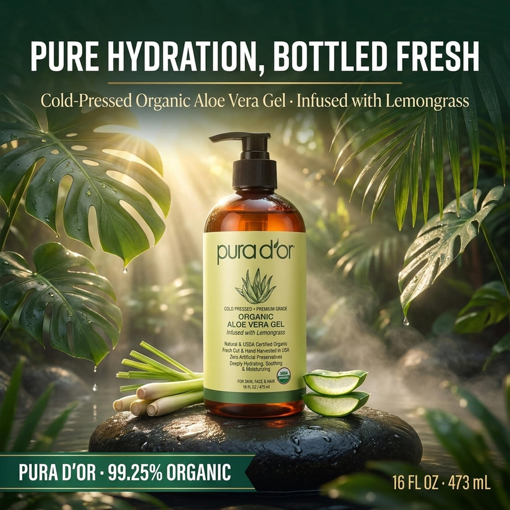 PURA D'OR open jar detail of smooth gel texture for cooling hydration