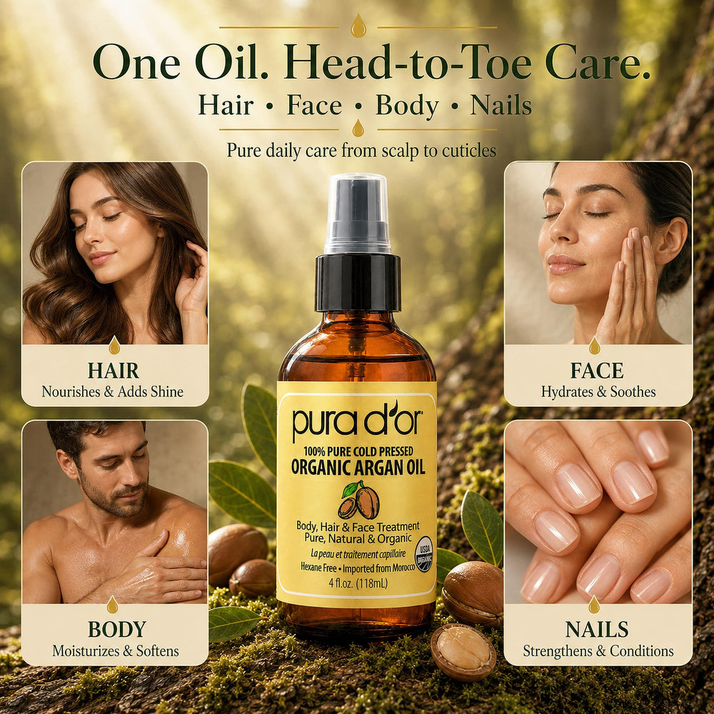 PURA D'OR used on beard and hair showing frizz control and added shine