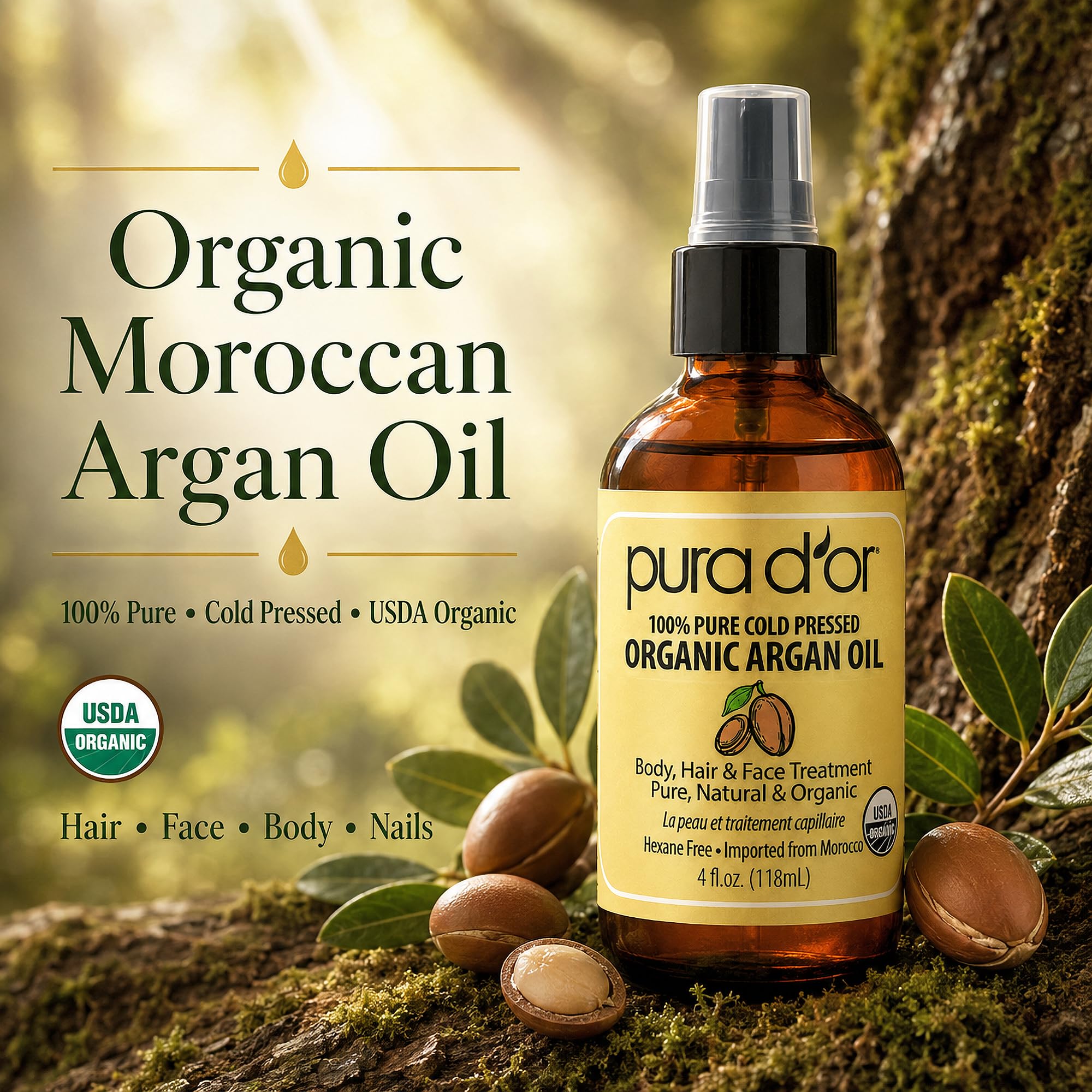 PURA D'OR close-up oil drop showing silky texture and lightweight absorption
