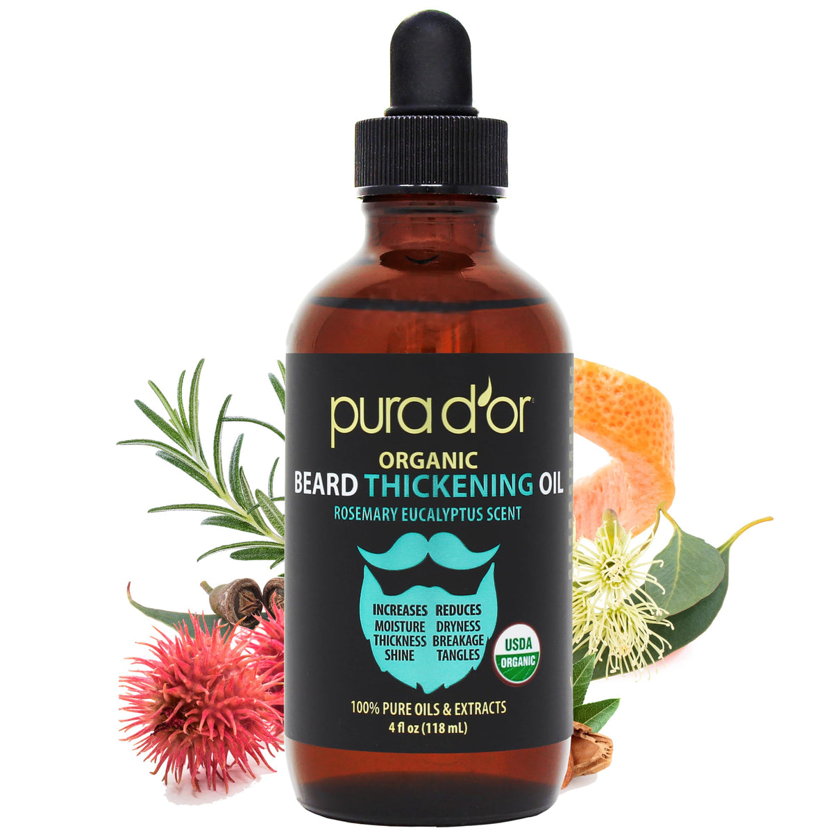 PURA D'OR bottle front label showing clean packaging and features