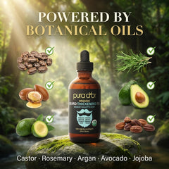PURA D'OR oil with argan and castor bottles showing natural ingredients