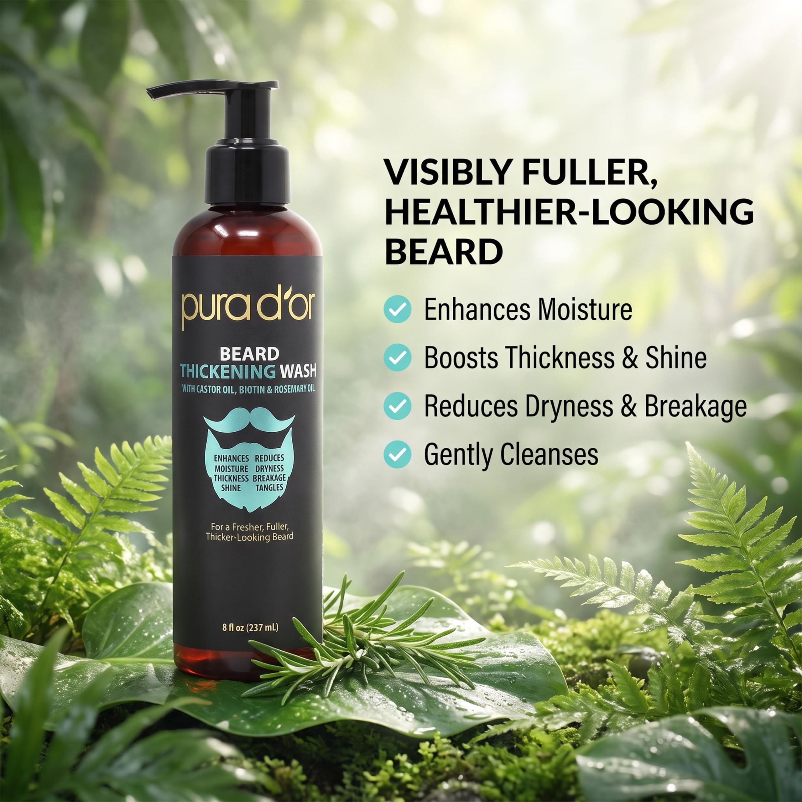 PURA D'OR ingredients display with biotin and castor oil highlighting nourishing benefit