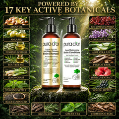 PURA D'OR botanical ingredients display highlighting natural actives