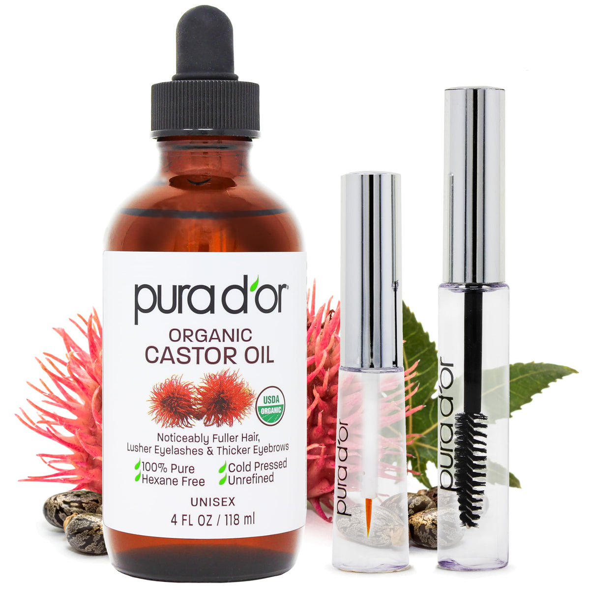 PURA D'OR front bottle view showing label and organic claims for clear benefit