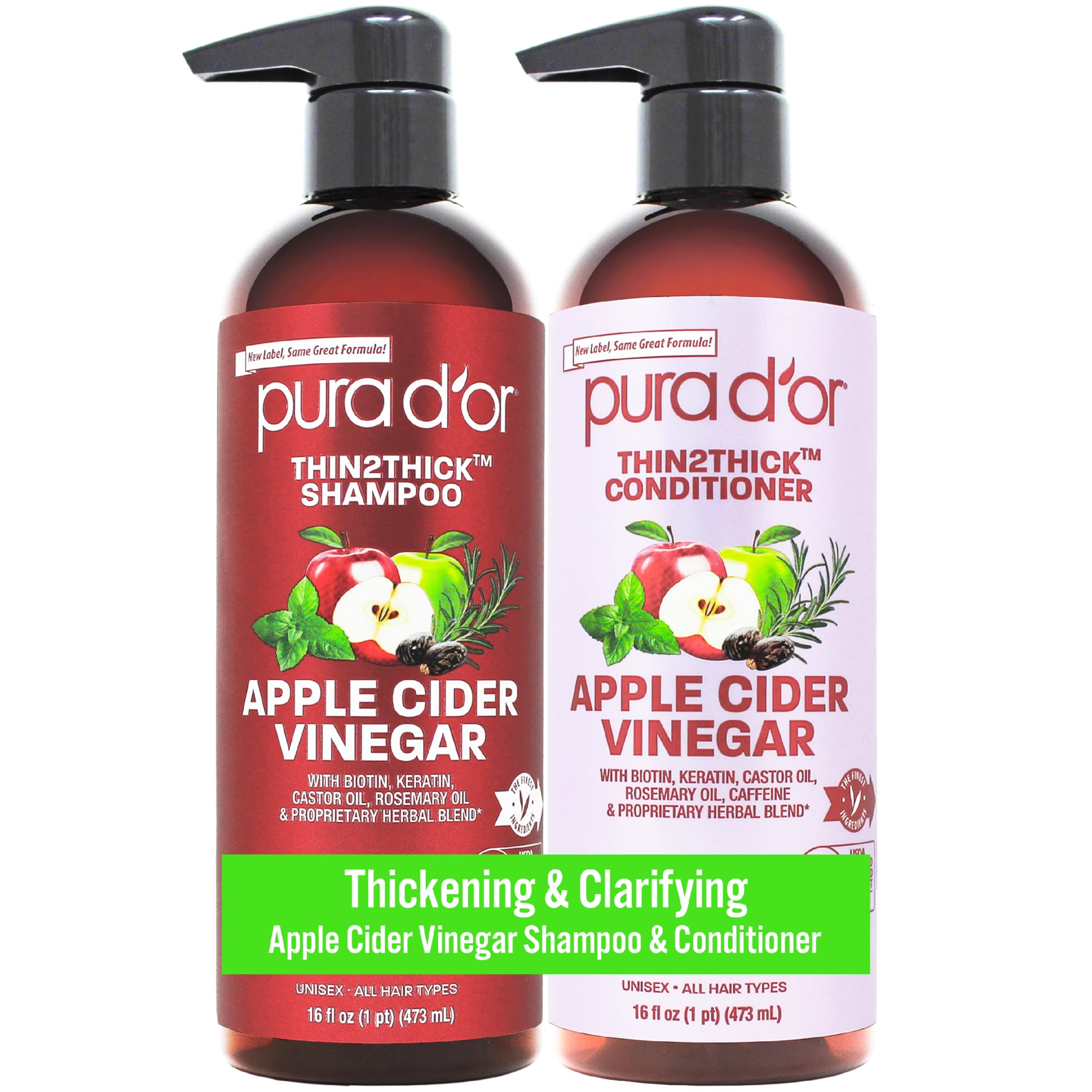 PURA D'OR front packaging showing 16oz bottles and clarifying benefits
