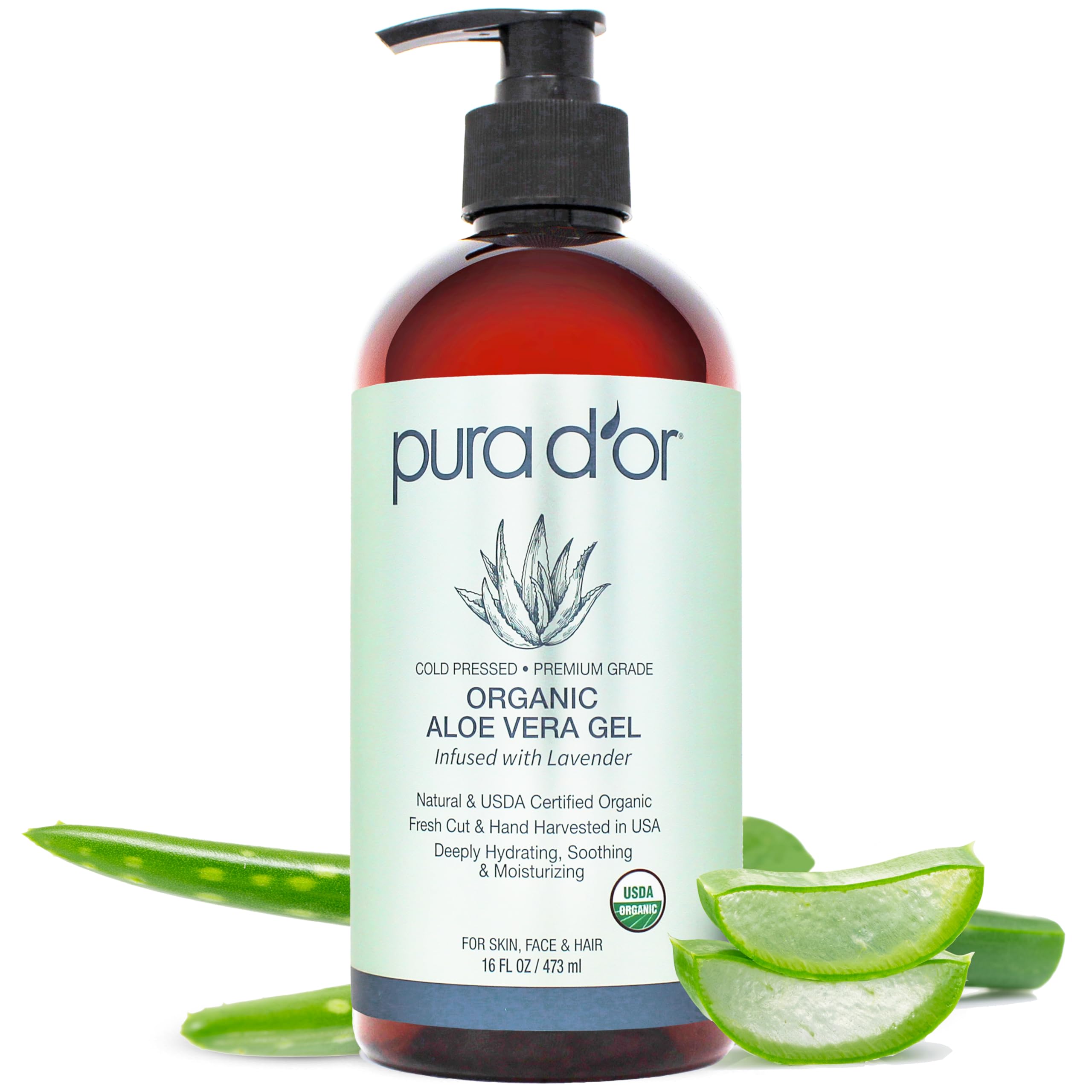 PURA D'OR front jar view showing packaging and organic seal, clear assurance of purity
