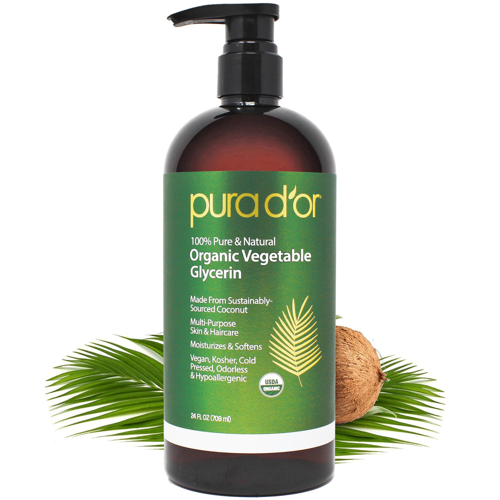 PURA D'OR front bottle view showing organic glycerin for consistent hydration
