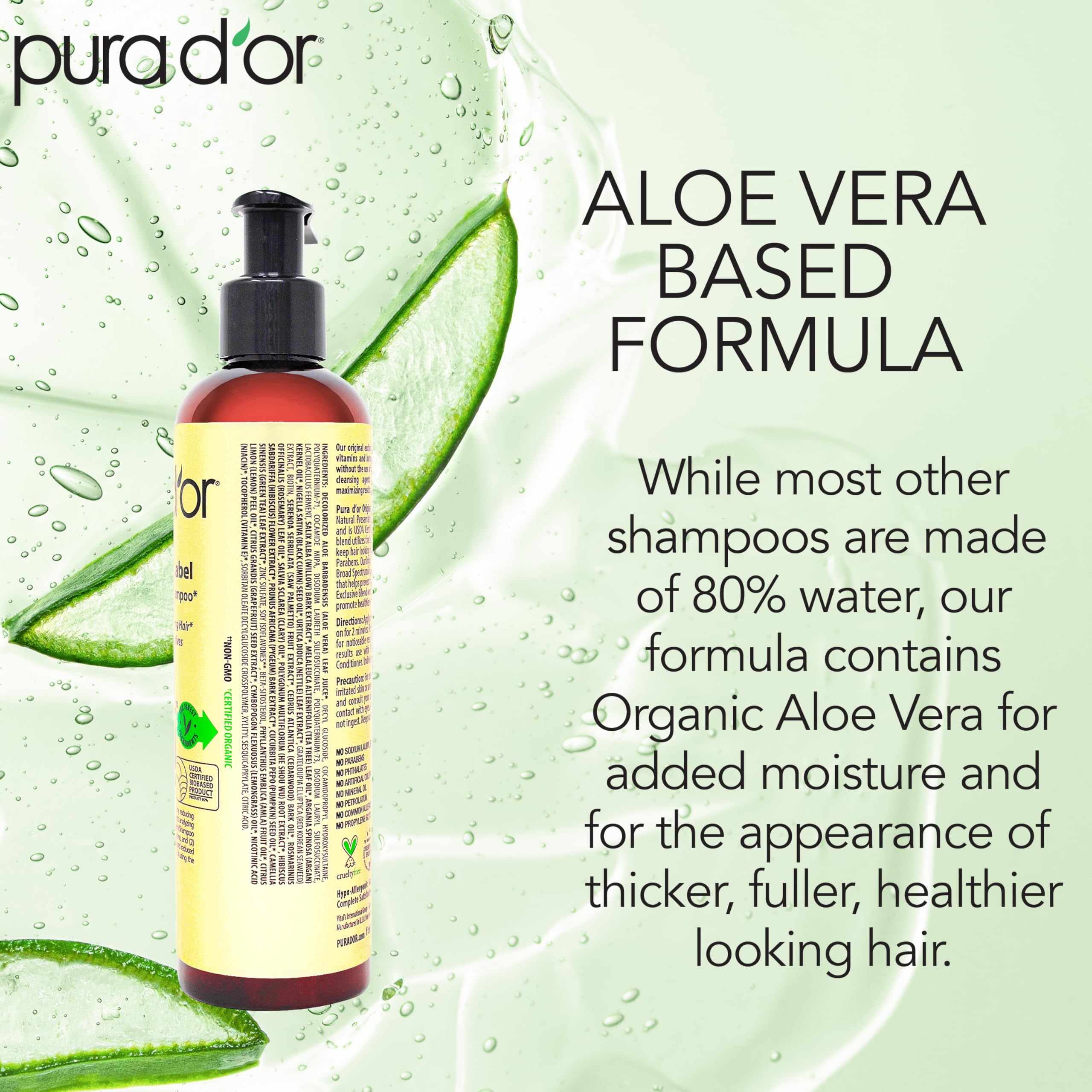 PURA D'OR shampoo placed by sink in bathroom to show daily routine and salon-quality feel