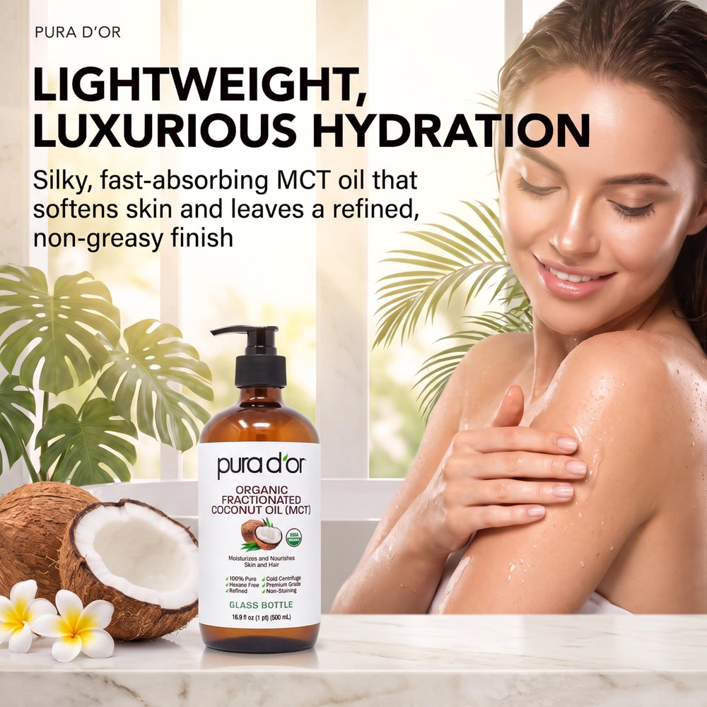 PURA D'OR oil drop on skin illustrating fast absorption and non-greasy finish