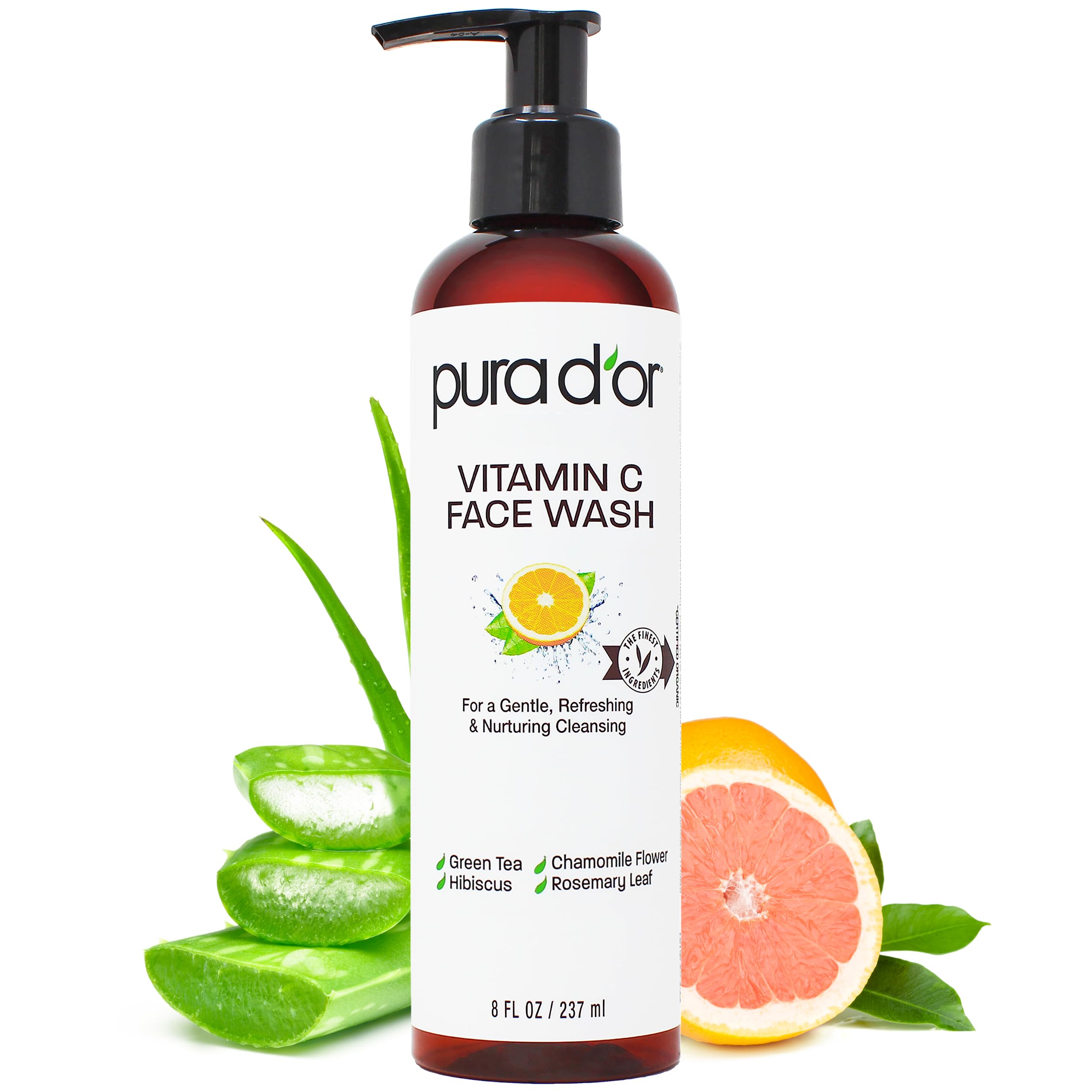 PURA D'OR front bottle view showing label and size, highlights clarity