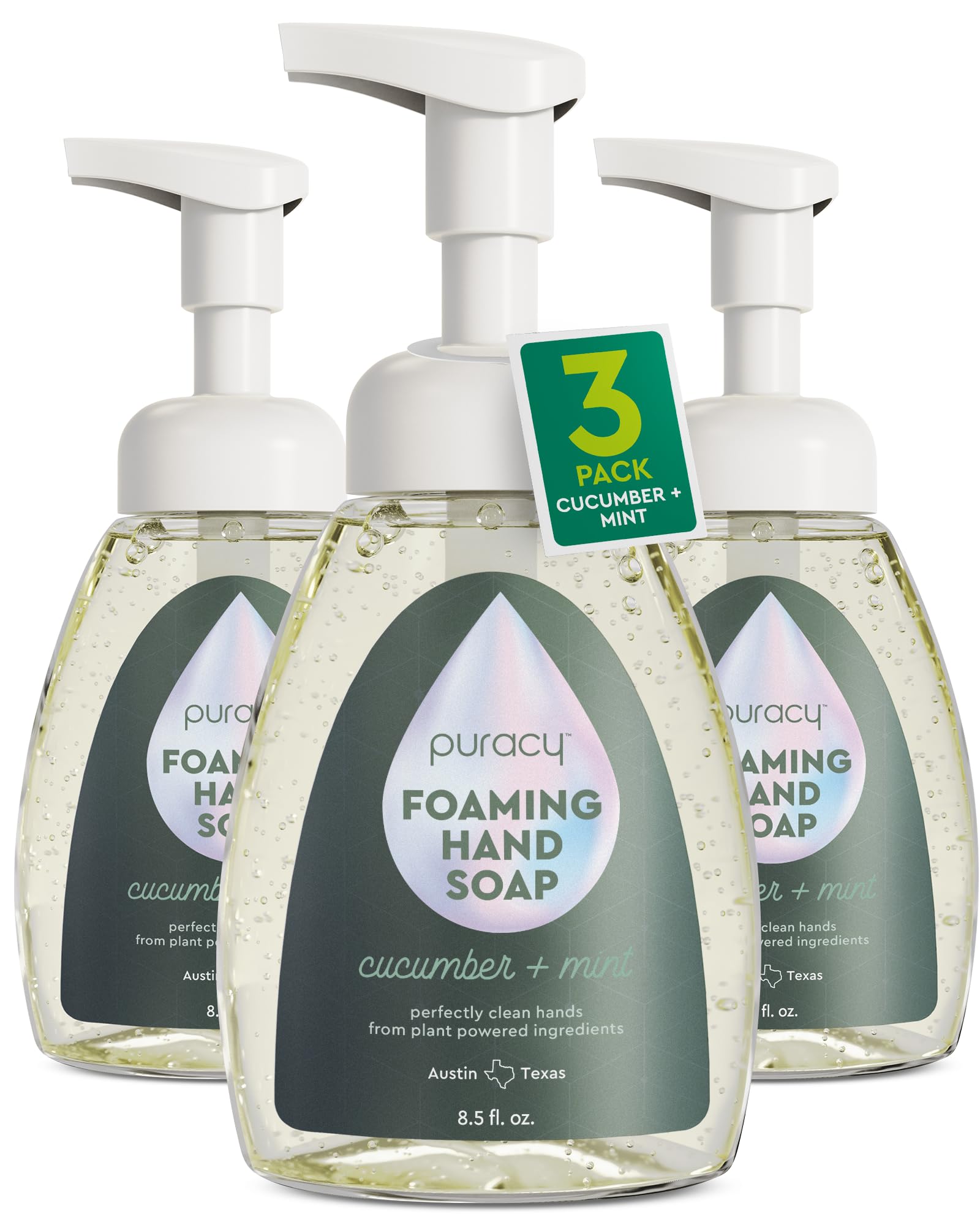 Puracy front packaging showing pump and cucumber mint scent benefits