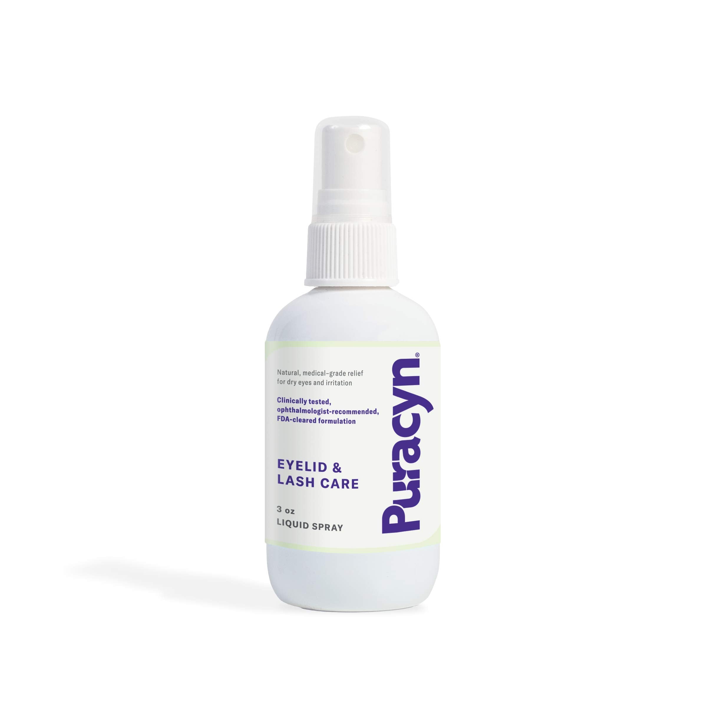 Puracyn front packaging showing 3 oz bottle and label, promoting clear eyelid care