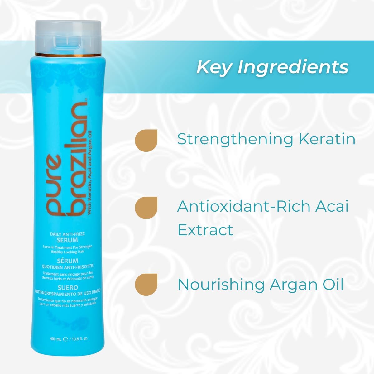 Pure Brazilian being applied to damp hair demonstrating even distribution and reduced frizz benefit