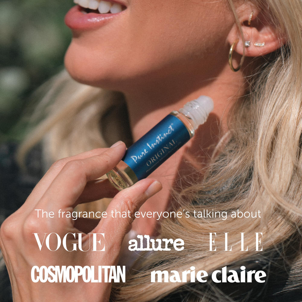 Pure Instinct roll-on applied to wrist demonstrating quick touch-up and discreet scent boost