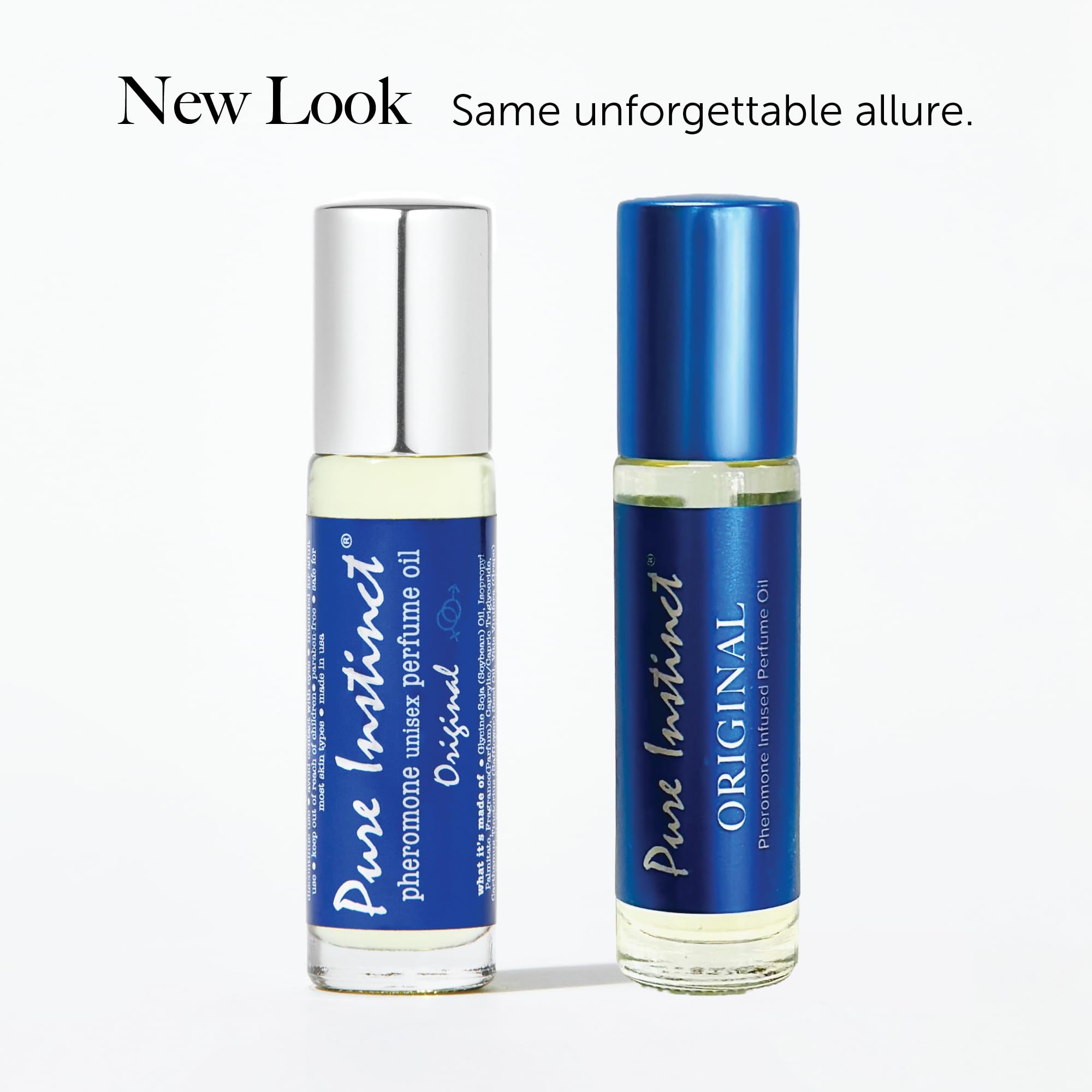 Pure Instinct roll-on label detail highlighting original pheromone formula and ingredient safety