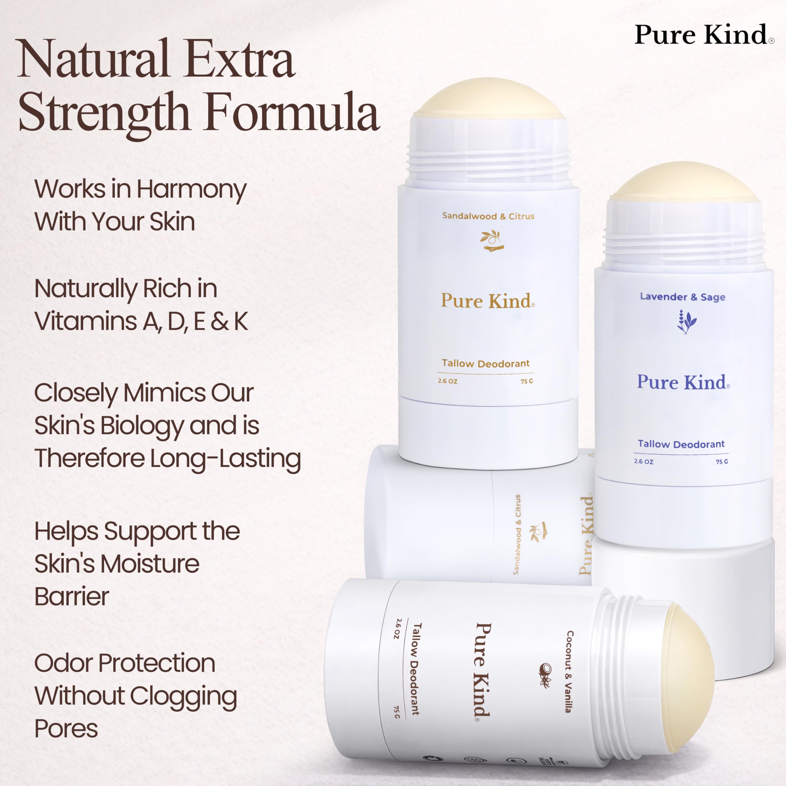 Pure Kind ingredients flatlay with tallow and oils highlighting natural sourcing