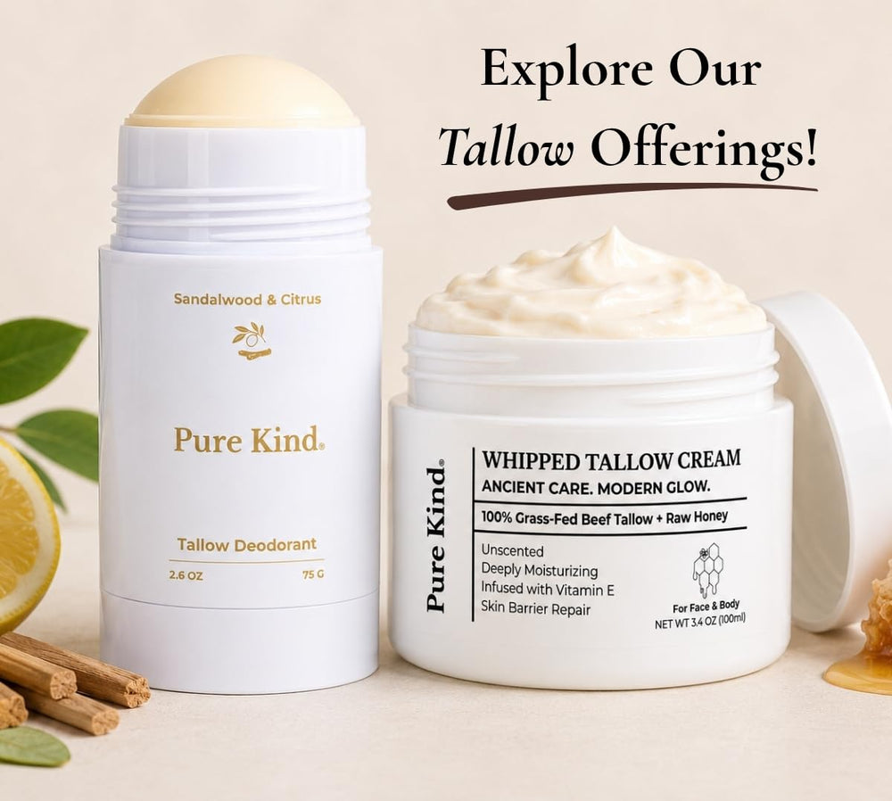 Pure Kind on bathroom shelf suggesting daily routine freshness and visible care
