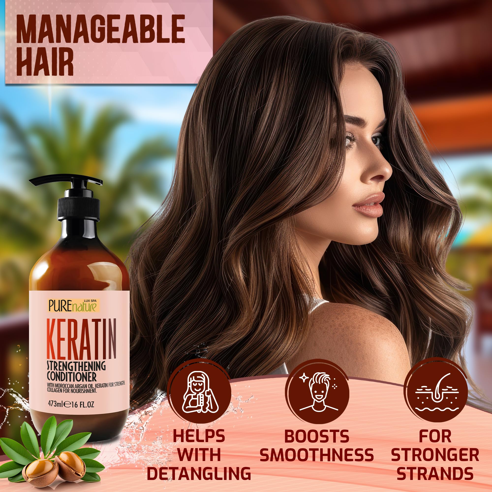 PURE NATURE LUX SPA after use hair showing reduced frizz and shine