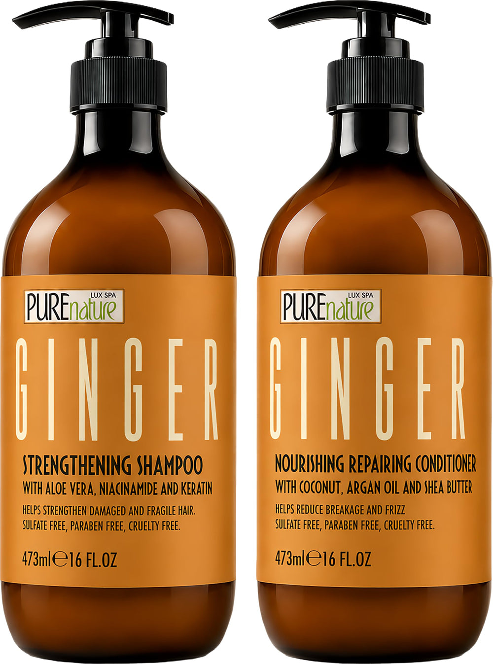 PURE NATURE LUX SPA front packaging showing both ginger bottles and benefits