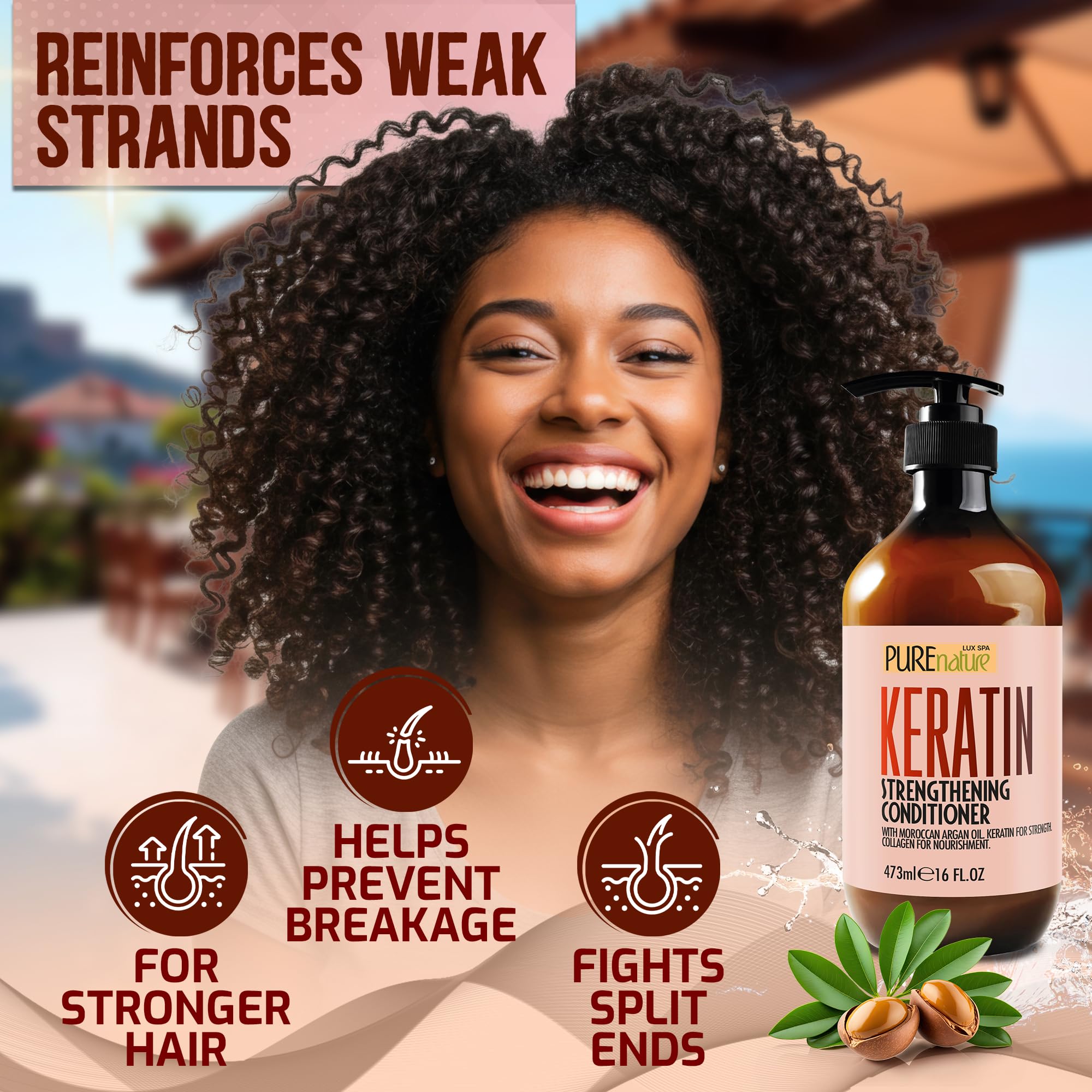 PURE NATURE LUX SPA label close-up highlighting keratin and clean formula