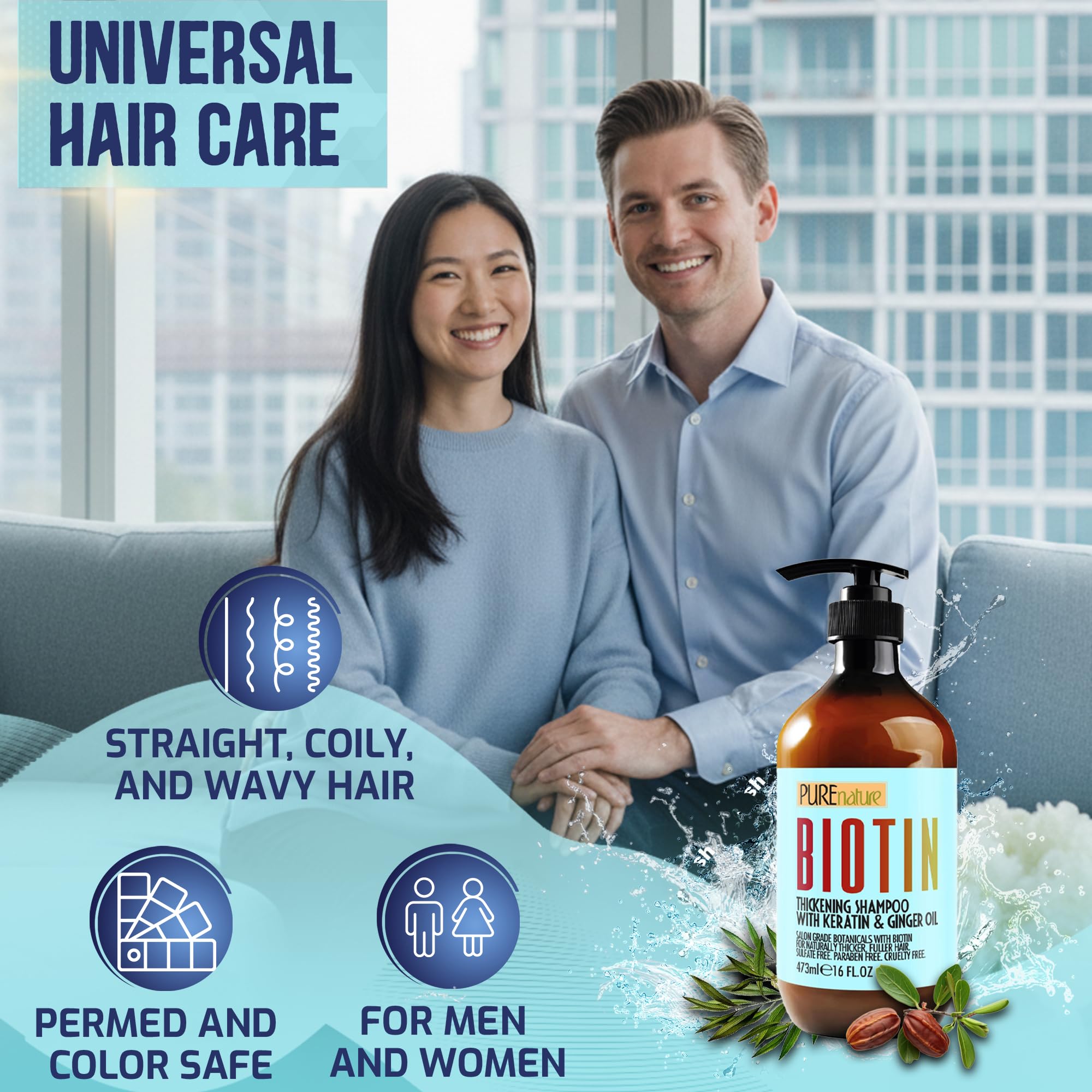 PURE NATURE LUX SPA label close-up highlighting biotin and cleaner ingredients