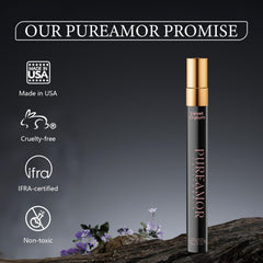 PUREAMOR oil texture on fingertip highlighting concentrated extrait richness