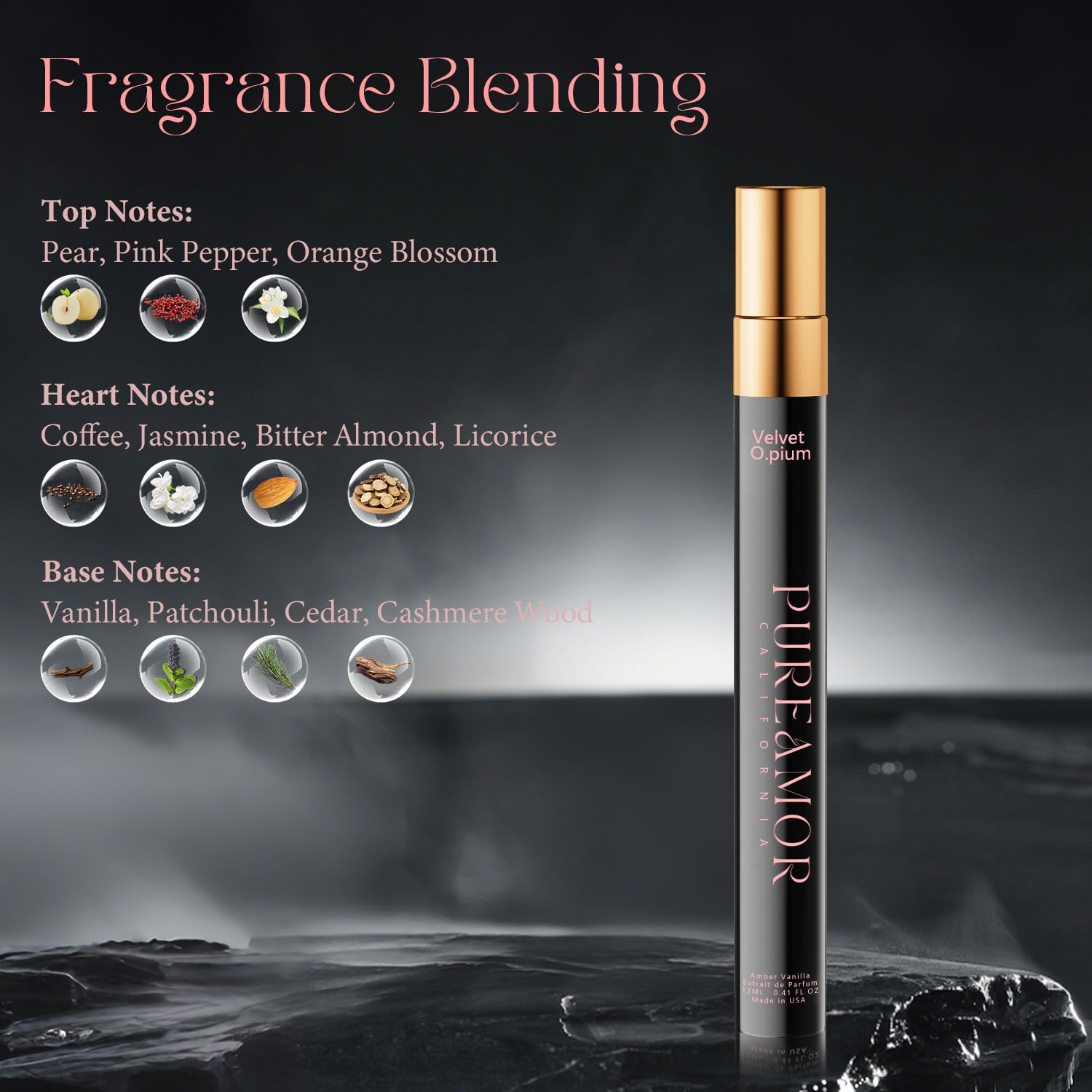 PUREAMOR spray close-up demonstrating fine mist for efficient long-lasting coverage
