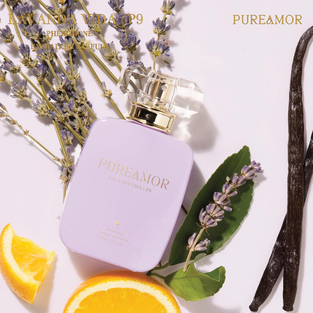 PUREAMOR bottle on a vanity conveying stylish display and everyday luxury