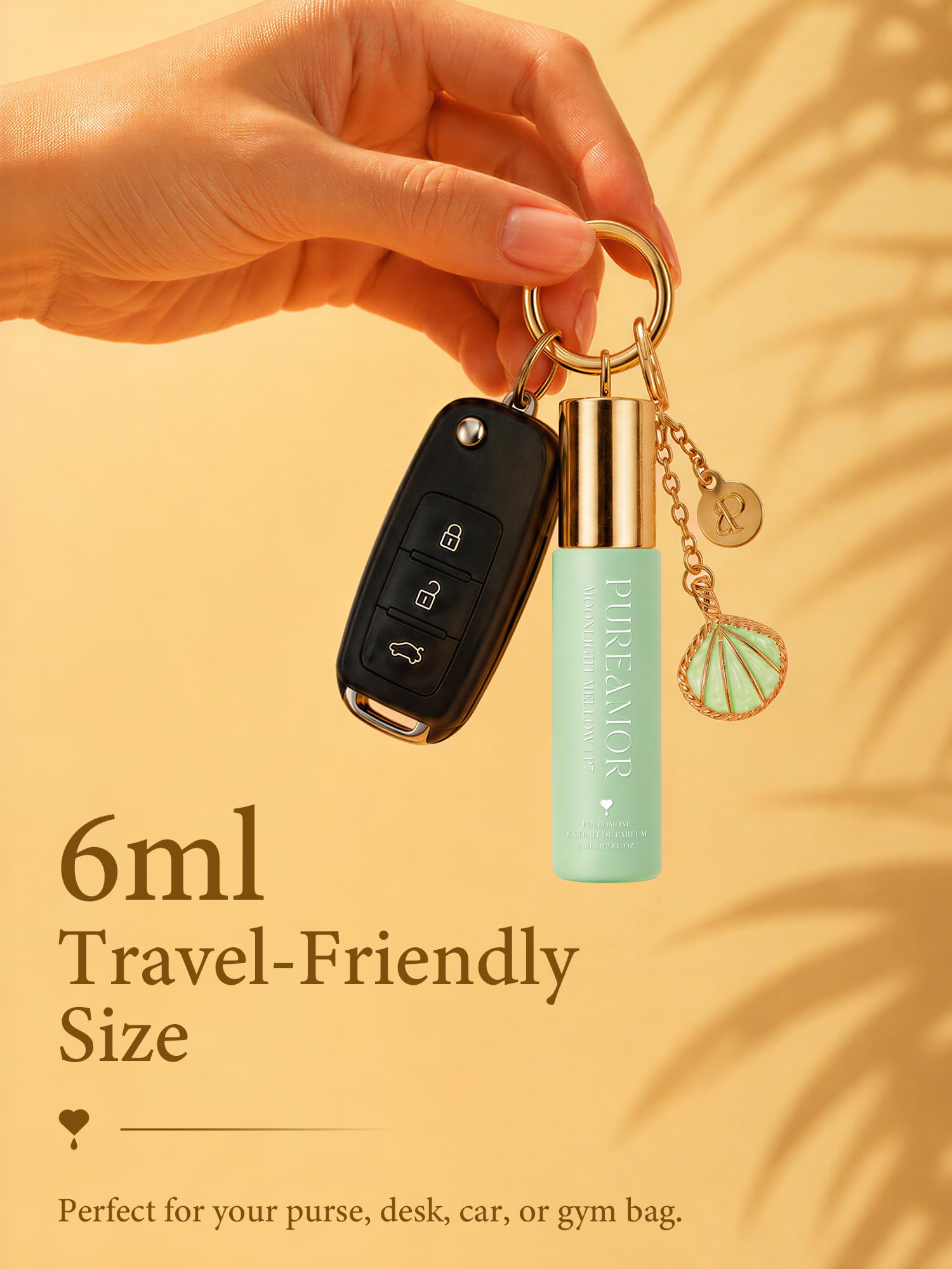 PUREAMOR perfume duo in a date-night setting conveying subtle, wearable fragrance