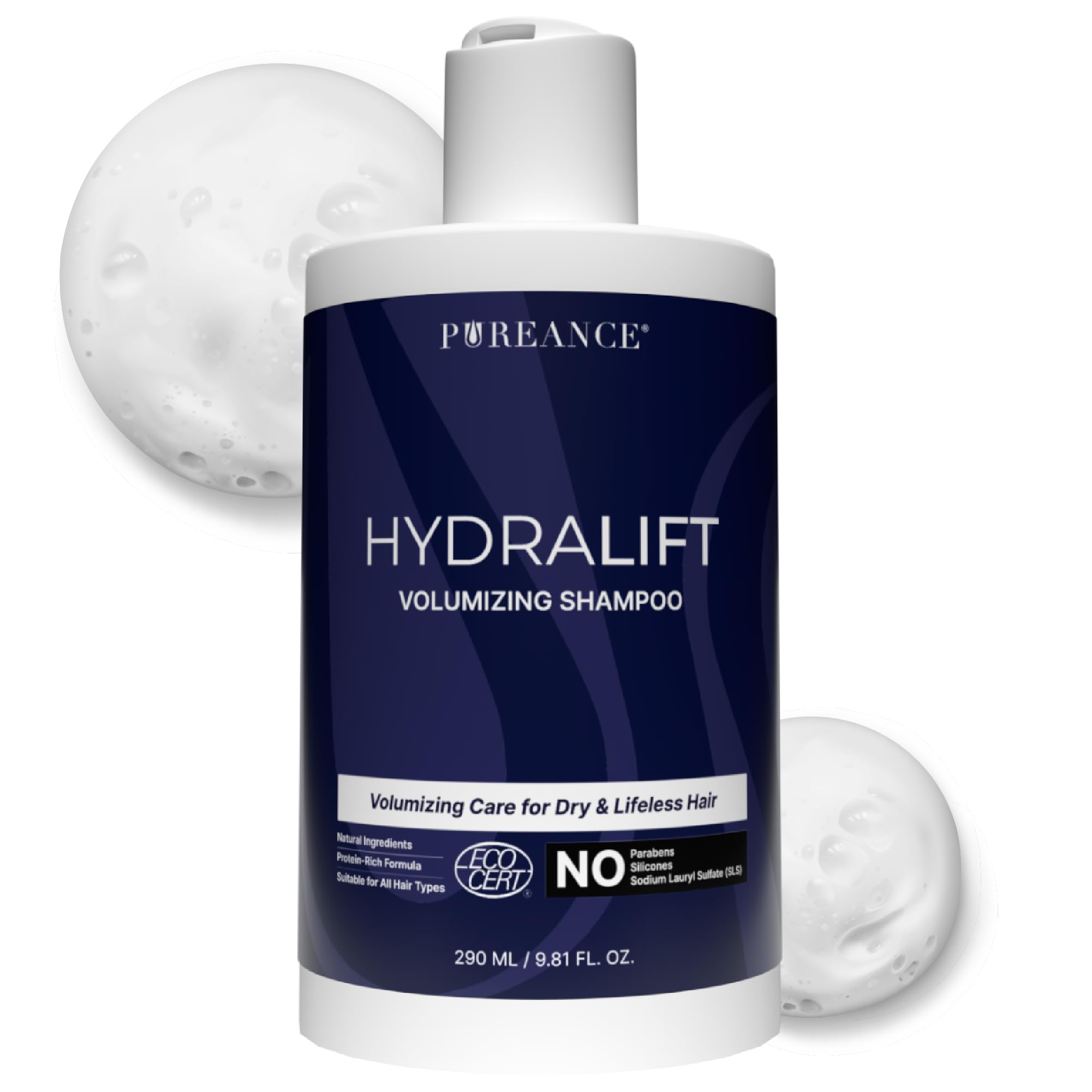 PUREANCE Hydralift front bottle showing product and benefit of visible volume