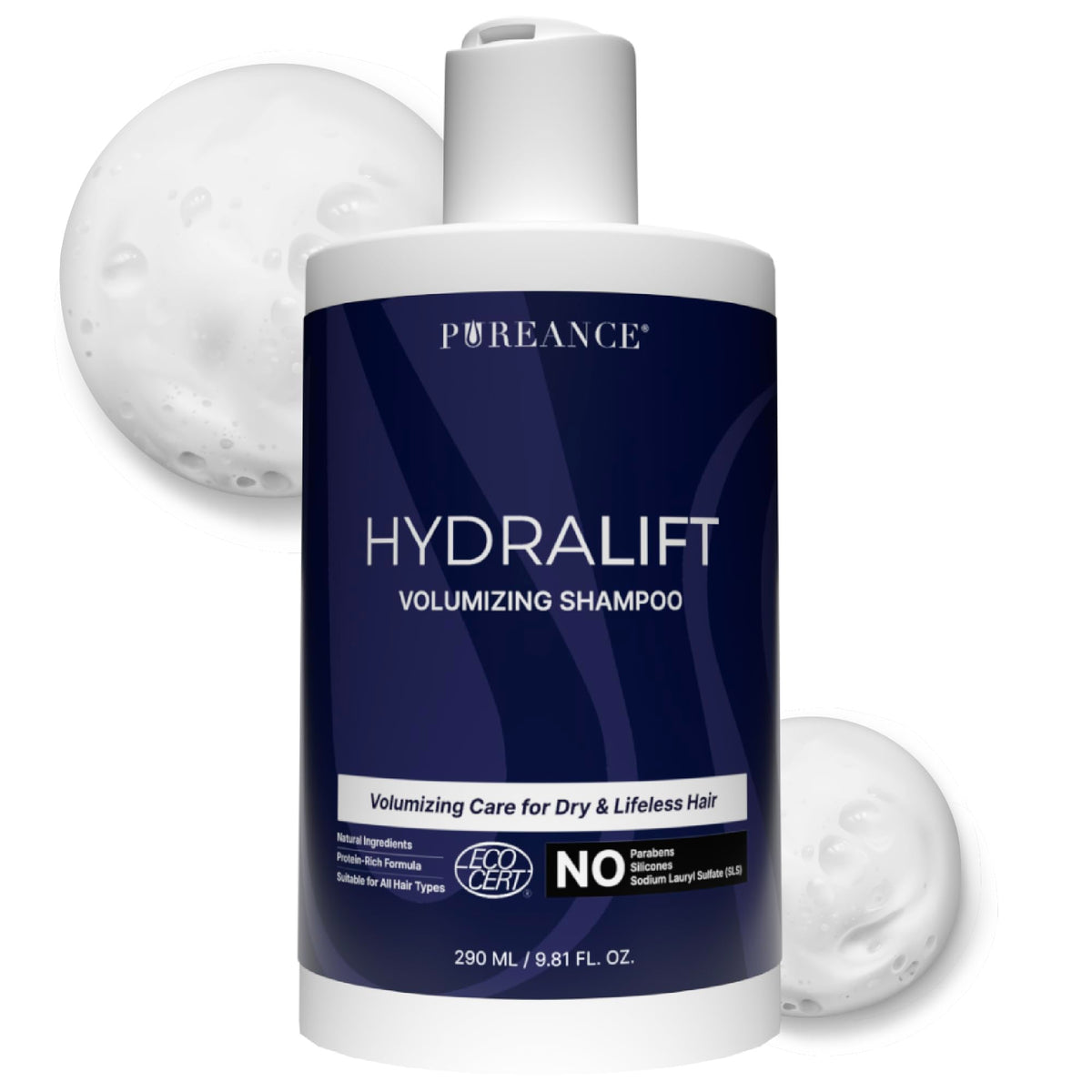 PUREANCE Hydralift front bottle showing product and benefit of visible volume