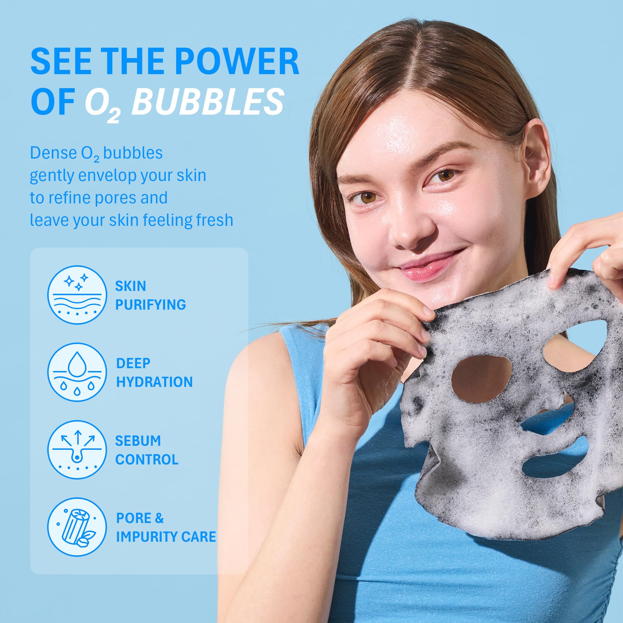 Purederm foam bubbles activating on skin for deep clean