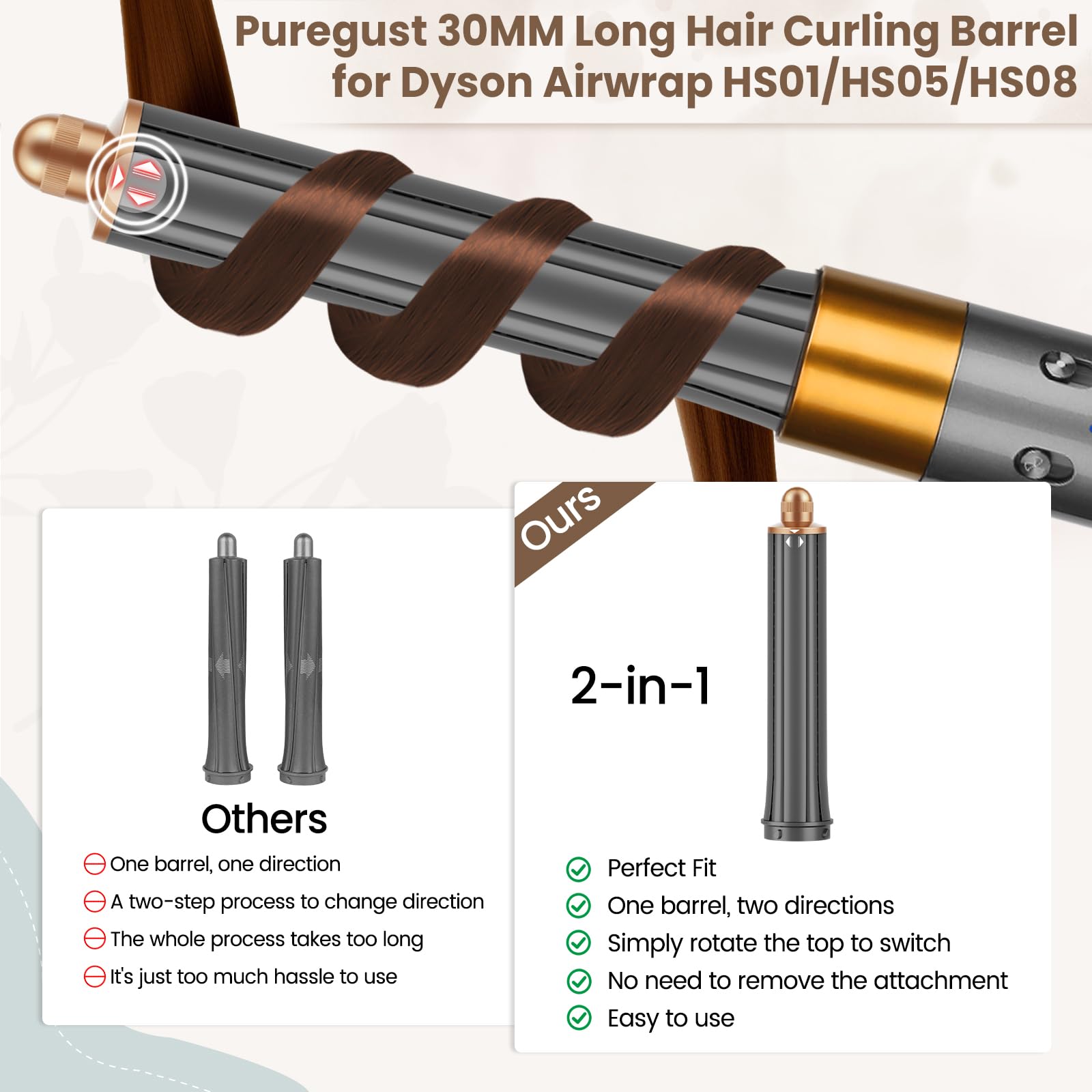 PUREGUST top knob detail demonstrating quick curl-direction control