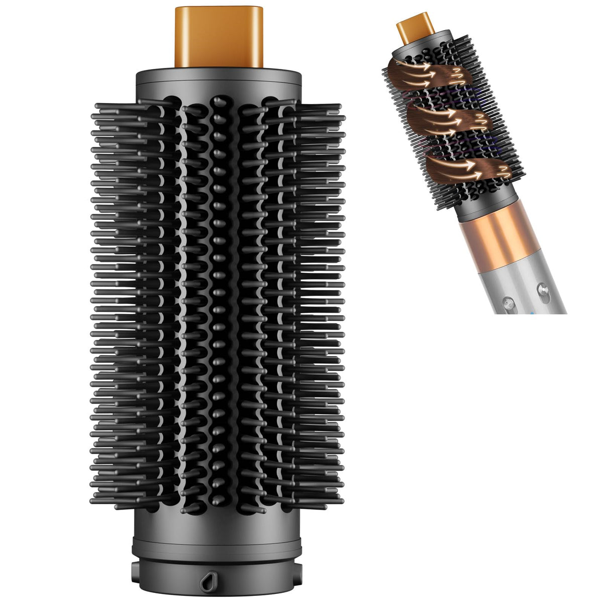 PUREGUST front view of round brush showing compact barrel and styling benefit