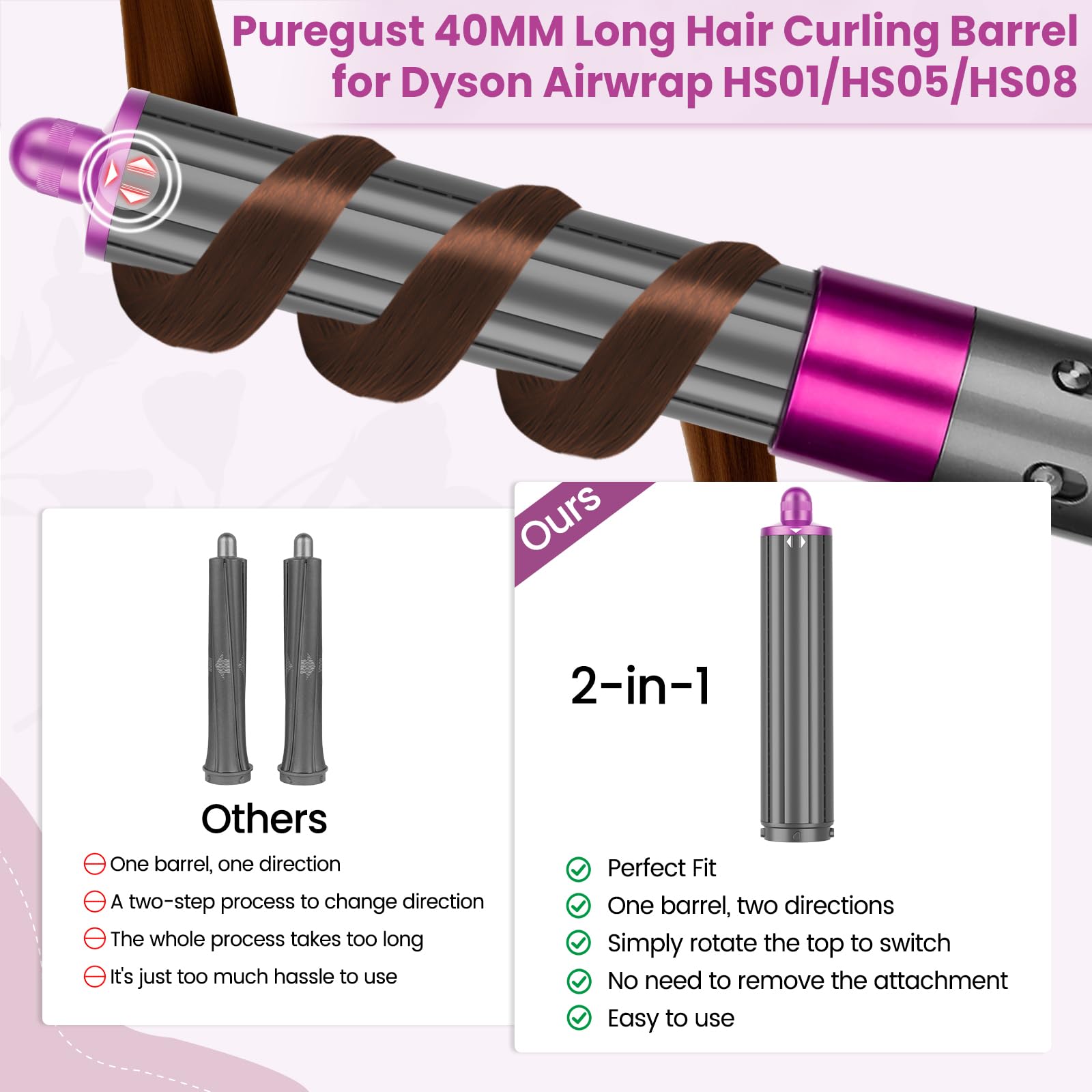PUREGUST hair wrapping action showing auto-wrap benefit consistent curls