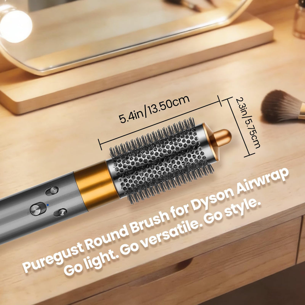 PUREGUST brush staged on bathroom vanity to suggest everyday styling convenience