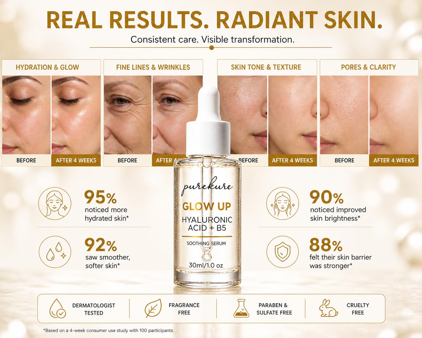 Purekure green tea ingredient visual, emphasizes antioxidant skin comfort