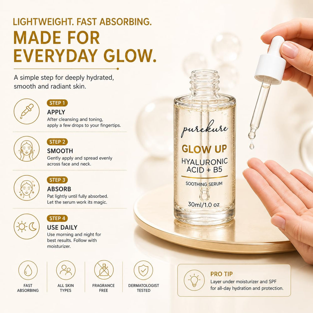 Purekure serum layered under moisturizer, shows compatibility in routine