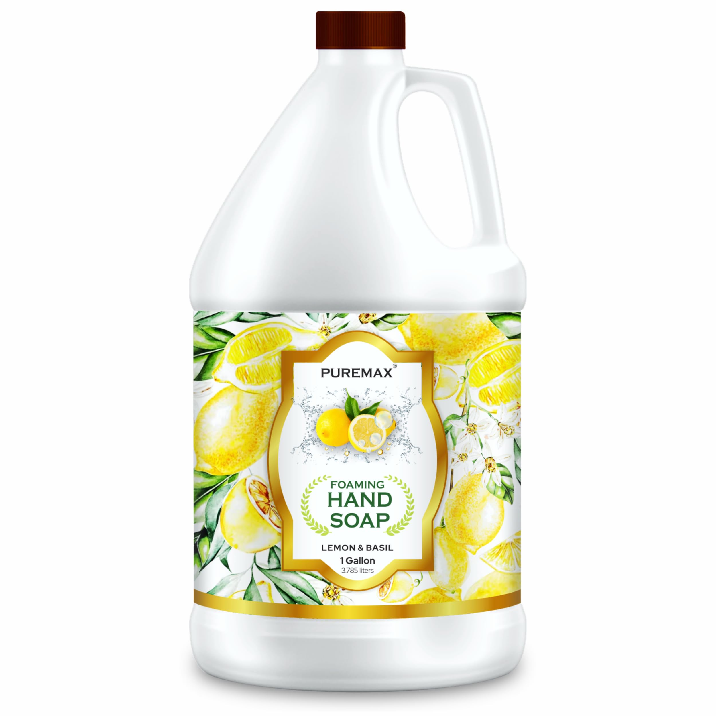 Puremax gallon front label showing lemon basil scent and product benefits