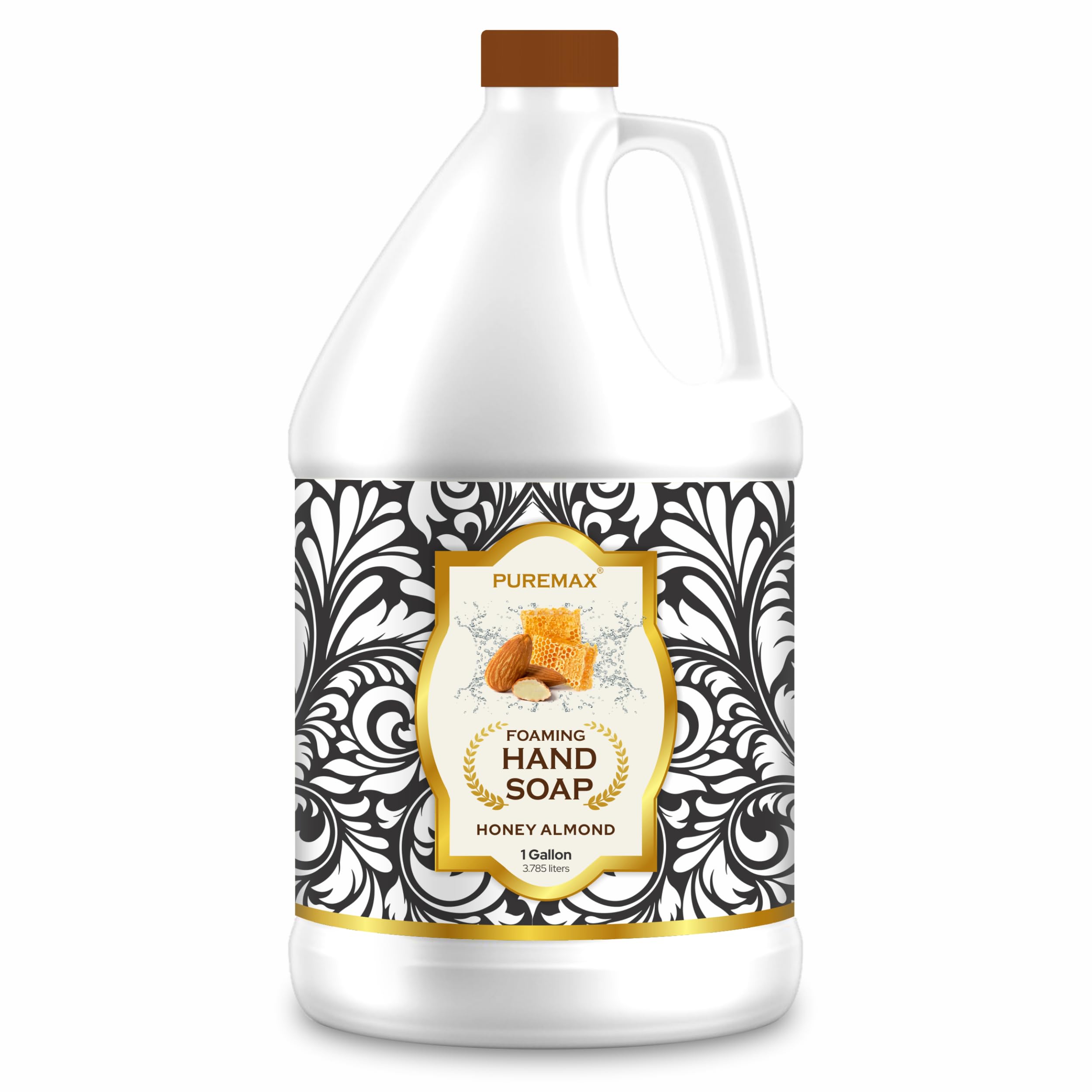 Puremax gallon front label showing product name and scent, clear refill benefit
