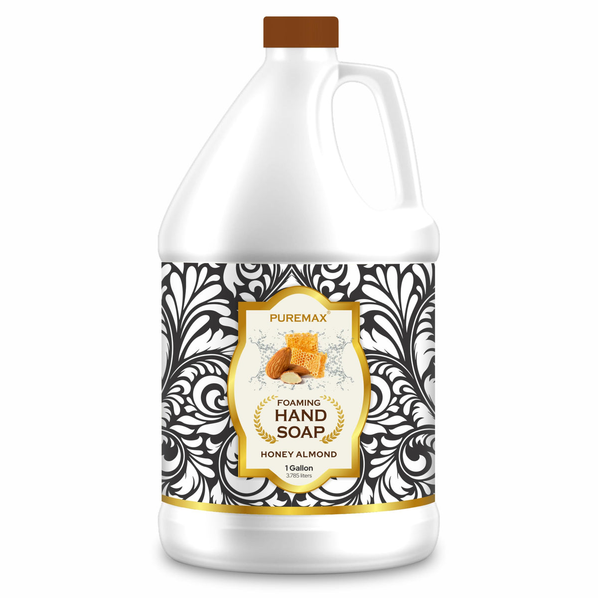 Puremax gallon front label showing product name and scent, clear refill benefit