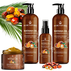 PureNaturis front packaging showing full Batana Oil kit and nourishing benefits