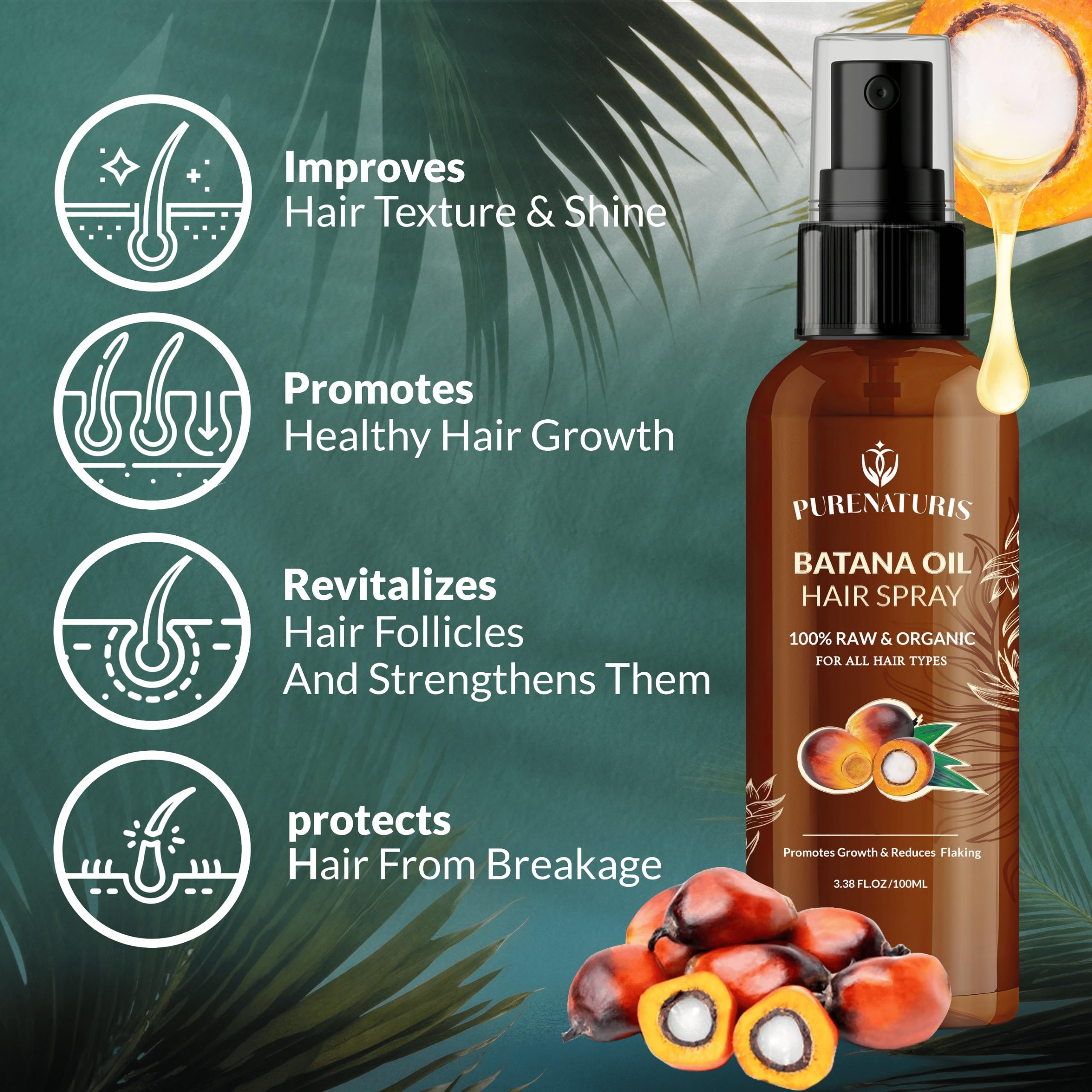 PureNaturis leave-in spray in use providing lightweight protection and shine