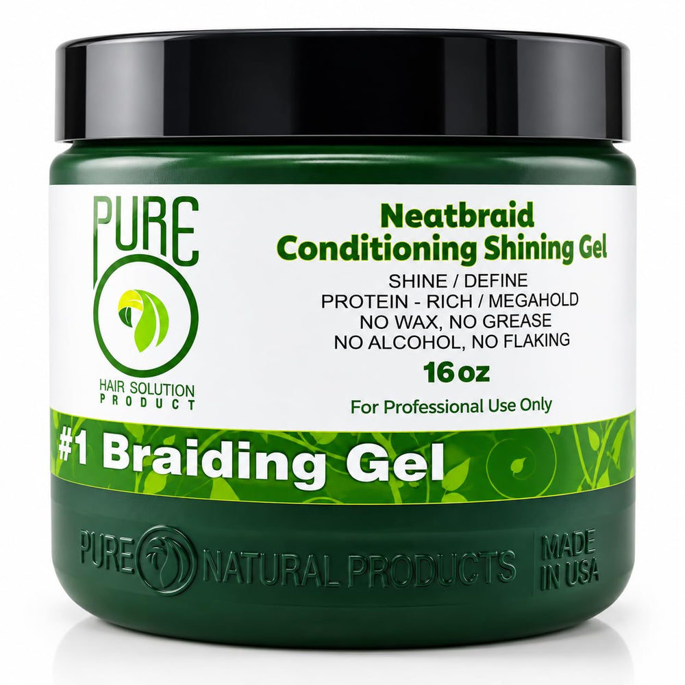 PureO Neatbraid front label showing 16oz packaging and product benefits